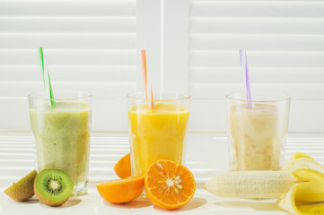 Freshly blended fruit smoothies