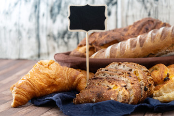 French bread with blackboard copy space