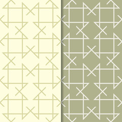 Olive green geometric ornaments. Set of seamless patterns