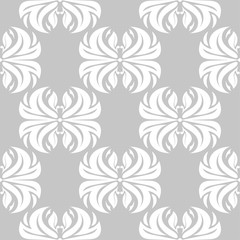 White floral seamless pattern on gray background