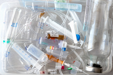 medical waste syringe and ampoule, plastic and glass