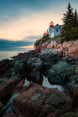 Obraz premium Bass Harbor Head Lighthouse in Acadia National Park at Sunset 