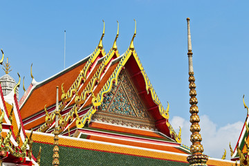 The Wat Pho Temple in Bangkok, Thailand. This building is a popular tourist attraction. 