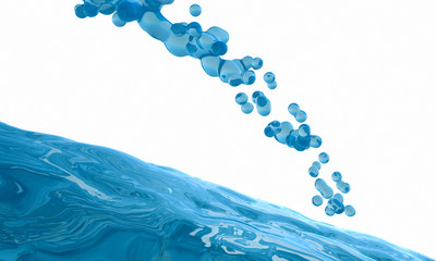 Naklejka na ściany i meble Abstract aqua concept. Blue liquid on white background. Fluid style. 3d rendering. Digital.