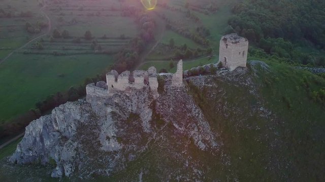Aerial view of Coltesti medieval castle, Transylvania