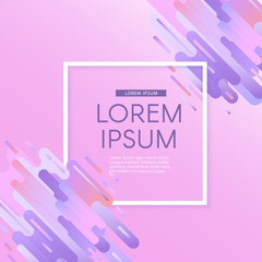 Glitched geometric colorful banner with distortion effect in trendy ultra violet color with square frame and copy space. Vector illustration of modern effect of digital decay with abstract shapes.
