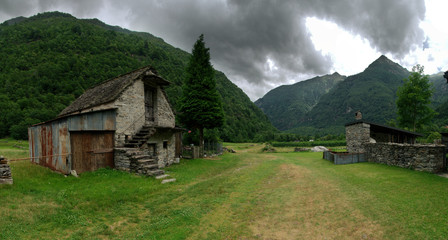 Valle Versasca; rural scene on a valley floor in Italian Switzerland