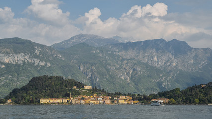 Fototapeta na wymiar Panoromic view of beautiful mountains surrounding the famous town of Bellagio on Lake Como, Italy.