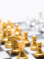 group of golden chess against to silver chess illustrate confront and fight