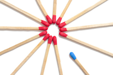 New idea concept, circle of matches and a different one on the outside