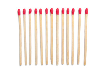 Row of matches isolated on white