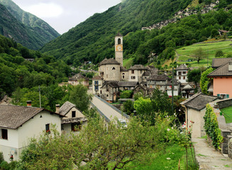 Fototapeta na wymiar Madonna degli Angeli; village of Lavertezzo showing Catholic church