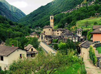Fototapeta na wymiar Madonna degli Angeli; village of Lavertezzo showing Catholic church