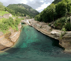 Teal water of the Versasca river, Ticino