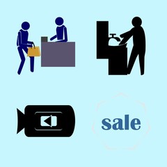 icons about Human with camera, cinema, faucet, medical and safety