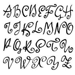 Handdrawn dry brush font. Modern brush lettering. Grunge style alphabet. Vector illustration.