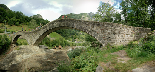 Ponte dei Salti; mediaeval double-arched bridge in Lavertezzo, Ticino
