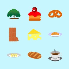 icons about Food with cheez, sushi roll, tree, cheesecake and organic