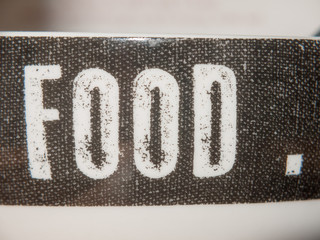 close up of side detail words lettering on side of bowl Food.