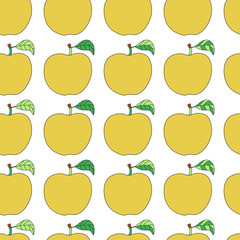 Seamless pattern with cartoon yellow apples.