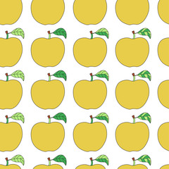 Seamless pattern with cartoon yellow apples.