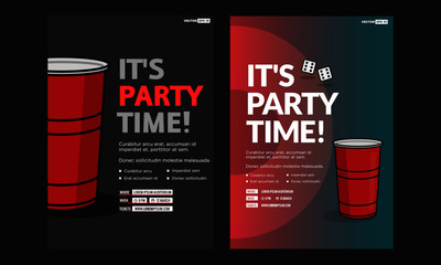 It's Party Time Poster Design Template With Red Glass Time Venue and Date