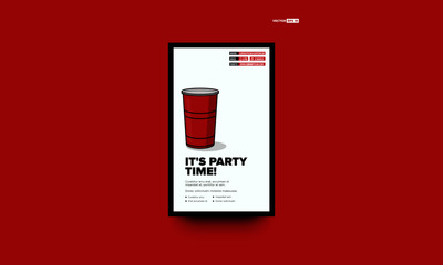It's Party Time Poster Design Template With Red Glass Time Venue and Date
