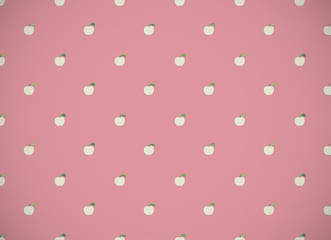Horizontal card. Pattern with cartoon apples on pink background.