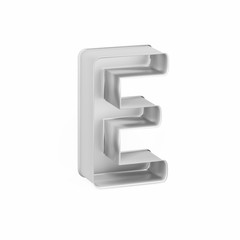 Metal baking cake pan or cookie cutter like capital letter E on white background
