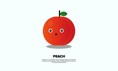 Cute Peach Fruit Vector Illustration with Smiley face