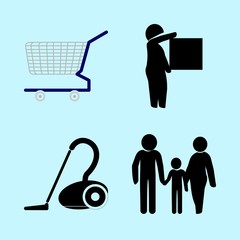 icons about Human with truckage, kid, shop, delivery and symbol