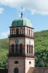 panorama of Kaysersberg the typical alsatian village with church tower