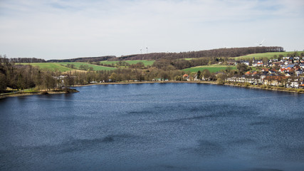 Fototapeta premium Panoramic view over Sauerland lake in germany