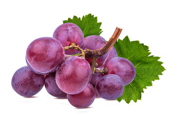 Fresh purple grapes isolated on white background with clipping pass