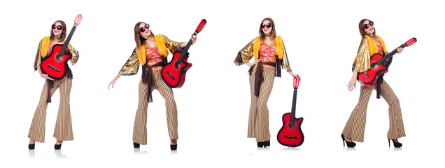 Tall guitar player isolated on white