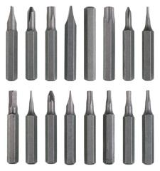 Sixteen steel magnetic inserts for industrial multi function screwdrivers.