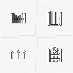 Fences And Wickets line icon set with wicket and fence