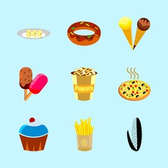 icons about Food with maize, cheese, cinema, potatoes fries and sweet