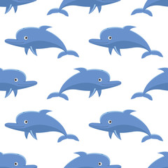 Seamless pattern with cartoon dolphins