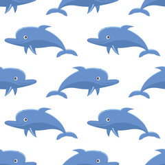 Seamless pattern with cartoon dolphins