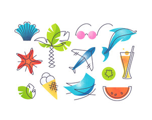 Summer and beach vacations color vector icons' set.