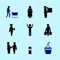 icons about Human with meditation, divine, dispatch, man and event