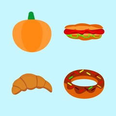 icons about Food with sweets, pizza, bakery, kruassan and fries