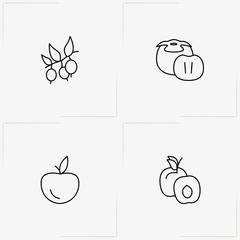 Berries And Fruits line icon set with apple, berry and pumpkin
