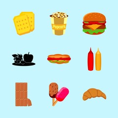 icons about Food with bread, fruits, apple, cherry and fastfood