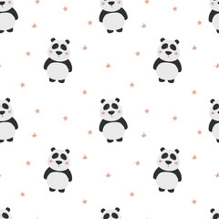 Seamless pattern with cute panda. Panda vector print.