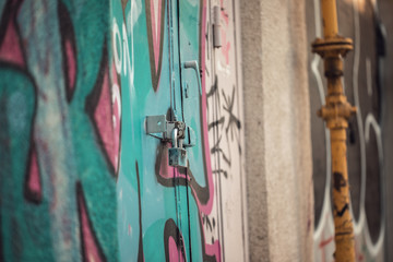 GDPR Concept. Lock safeguard for safe and security, protection for access. urban vintage lock...