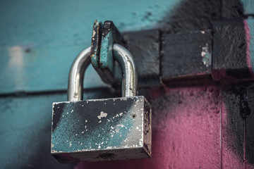 GDPR Concept. Lock safeguard for safe and security, protection for access. urban vintage lock...