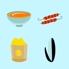 icons about Food with potato chips, barbecue, meat, grill and cookies