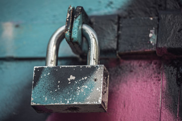 GDPR Concept. Lock safeguard for safe and security, protection for access. urban vintage lock...